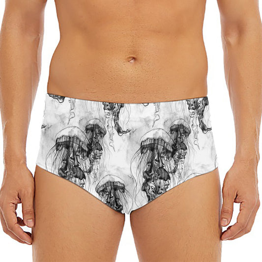 Black And White Jellyfish Pattern Print Men's Triangle Swim Briefs