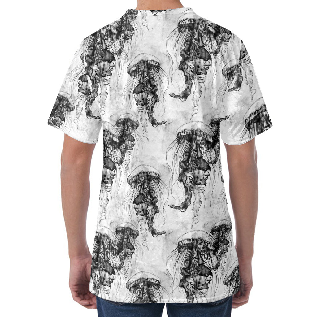 Black And White Jellyfish Pattern Print Men's Velvet T-Shirt