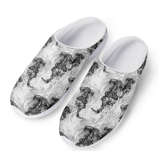 Black And White Jellyfish Pattern Print Mesh Casual Shoes