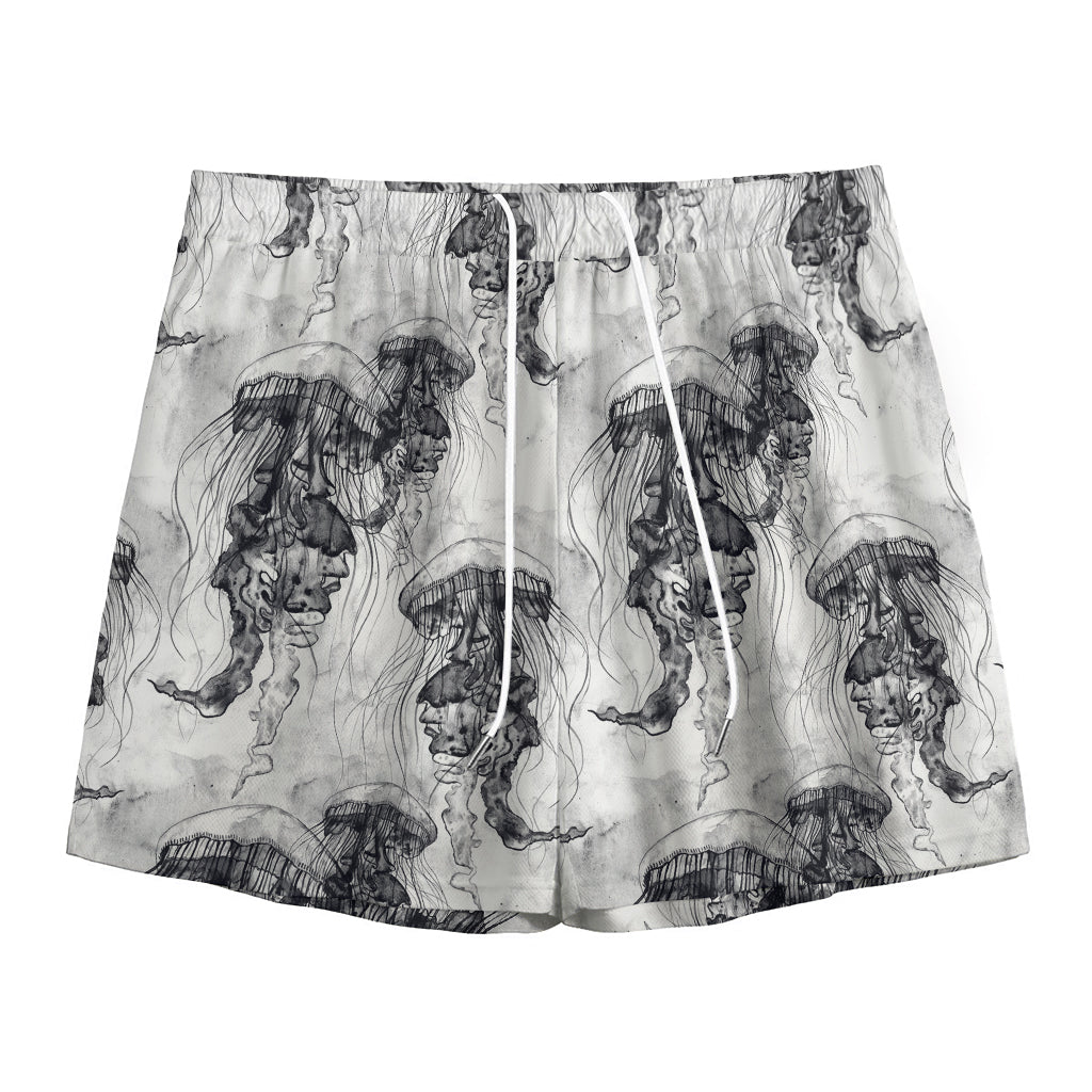Black And White Jellyfish Pattern Print Mesh Shorts