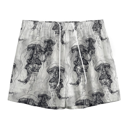 Black And White Jellyfish Pattern Print Mesh Shorts