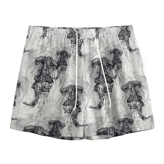 Black And White Jellyfish Pattern Print Mesh Shorts