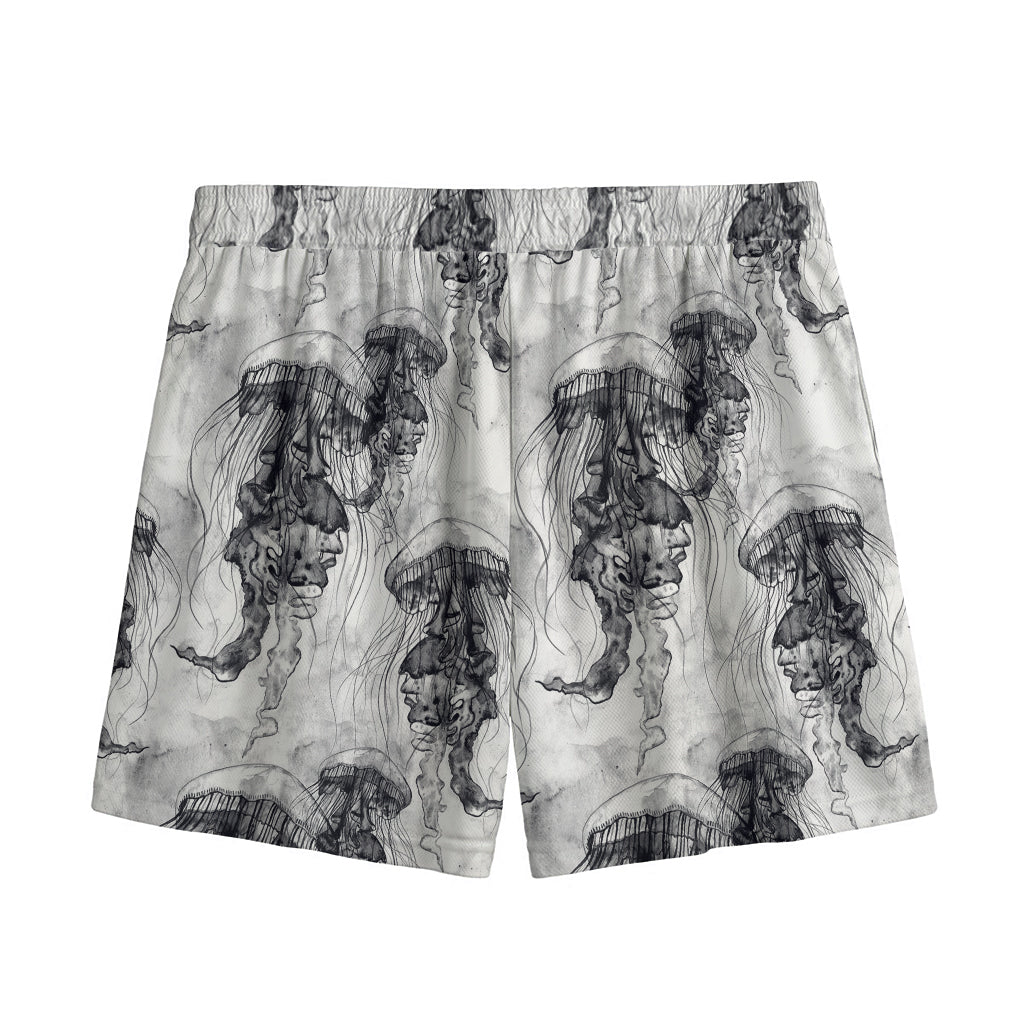 Black And White Jellyfish Pattern Print Mesh Shorts