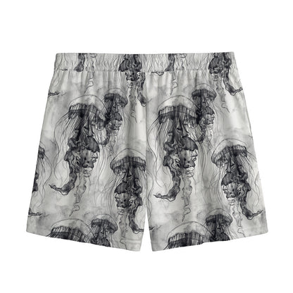 Black And White Jellyfish Pattern Print Mesh Shorts