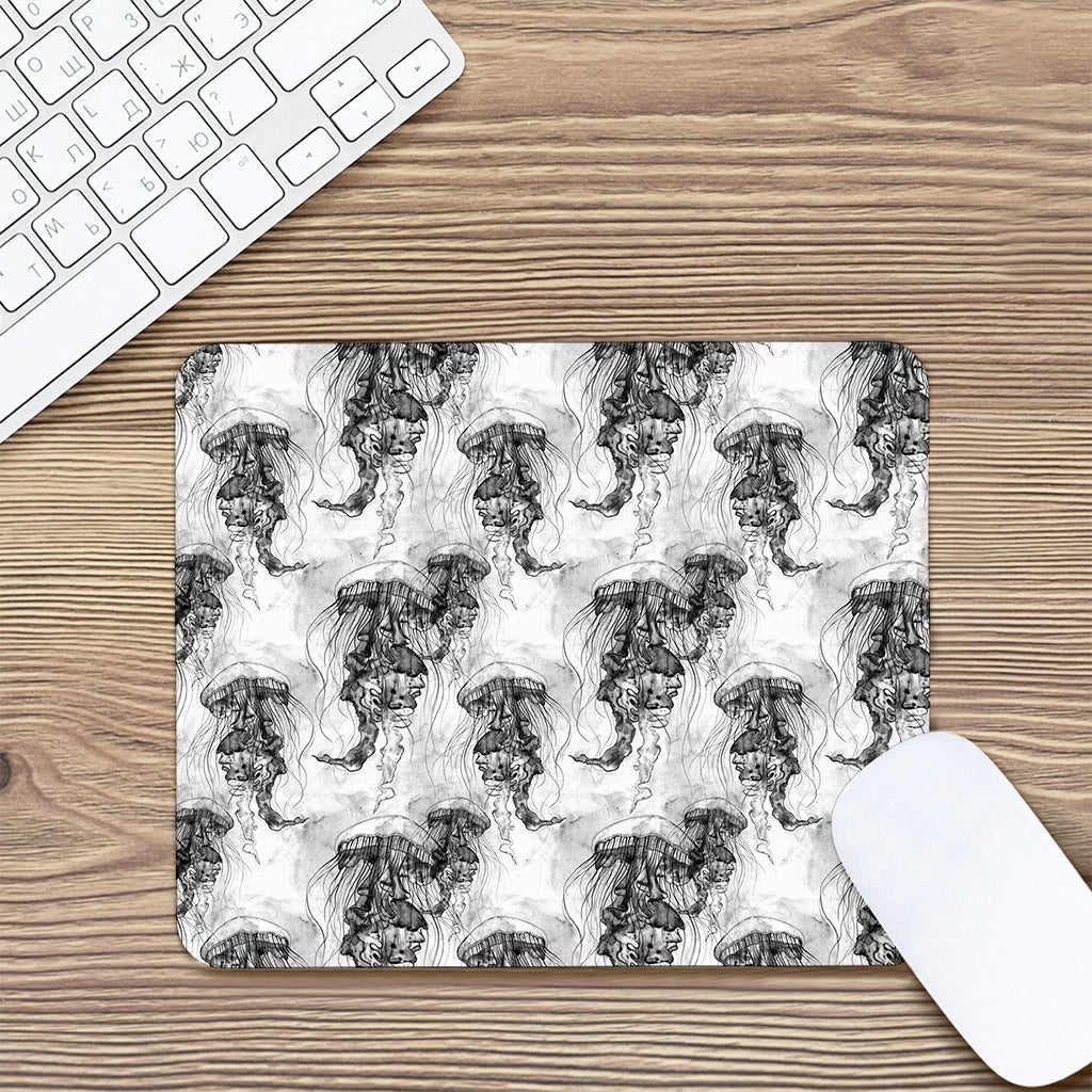 Black And White Jellyfish Pattern Print Mouse Pad