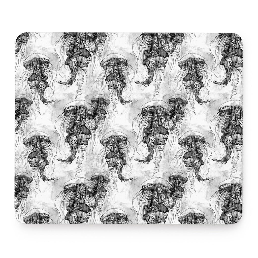 Black And White Jellyfish Pattern Print Mouse Pad