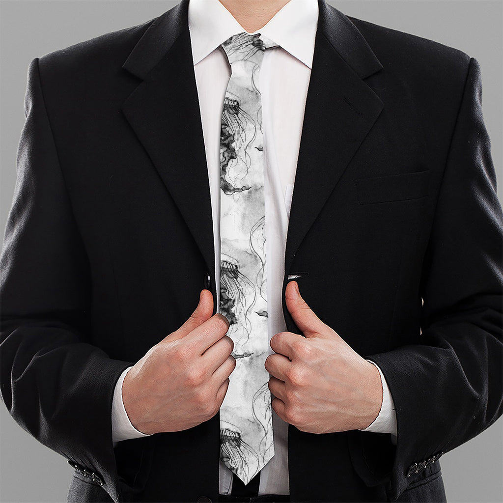 Black And White Jellyfish Pattern Print Necktie