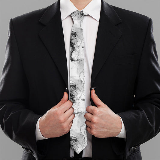 Black And White Jellyfish Pattern Print Necktie