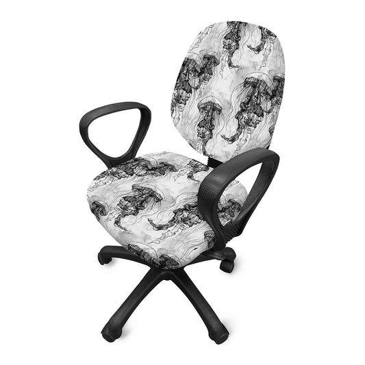 Black And White Jellyfish Pattern Print Office Chair Cover