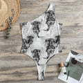 Black And White Jellyfish Pattern Print One Shoulder Bodysuit