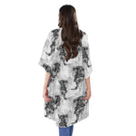 Black And White Jellyfish Pattern Print Open Front Beach Cover Up