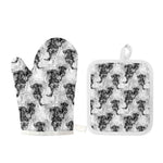 Black And White Jellyfish Pattern Print Oven Mitt And Pot Holder Set