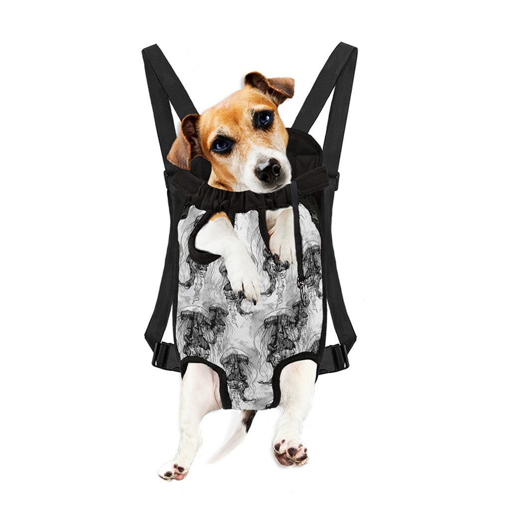 Black And White Jellyfish Pattern Print Pet Carrier Backpack