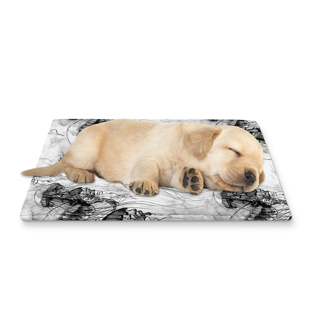 Black And White Jellyfish Pattern Print Pet Cooling Mat Cover