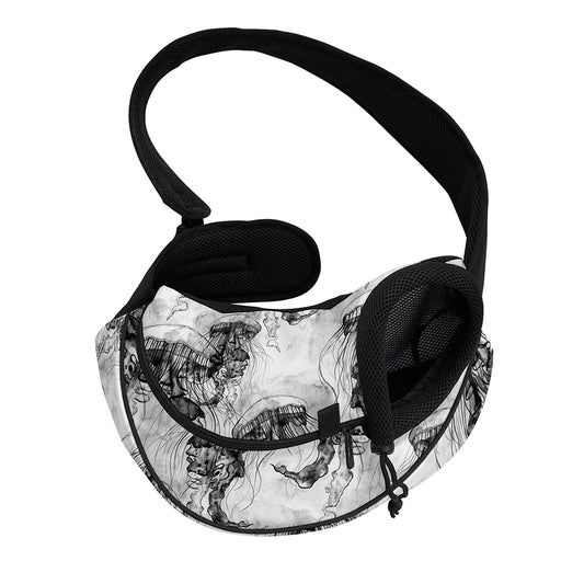 Black And White Jellyfish Pattern Print Pet Sling Carrier