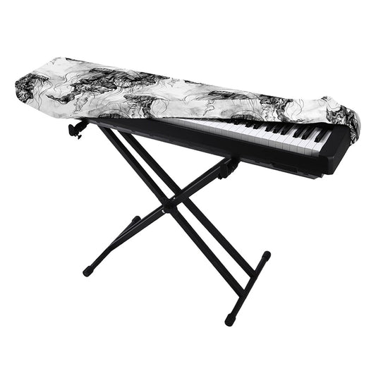 Black And White Jellyfish Pattern Print Piano Keyboard Cover