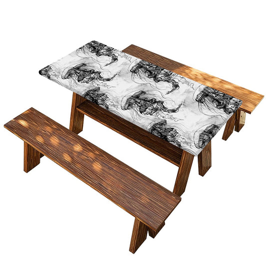 Black And White Jellyfish Pattern Print Picnic Table Cover