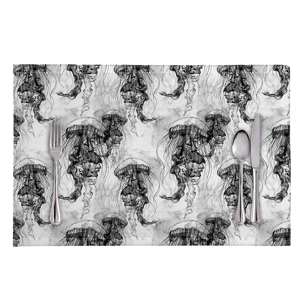 Black And White Jellyfish Pattern Print Placemat