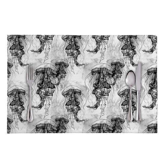 Black And White Jellyfish Pattern Print Placemat