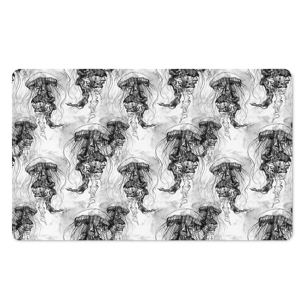 Black And White Jellyfish Pattern Print Polyester Doormat