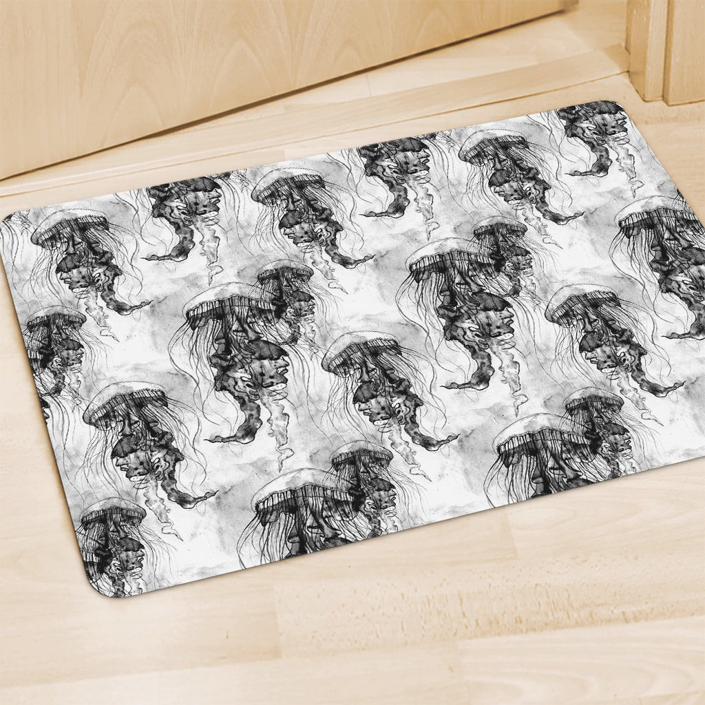 Black And White Jellyfish Pattern Print Polyester Doormat