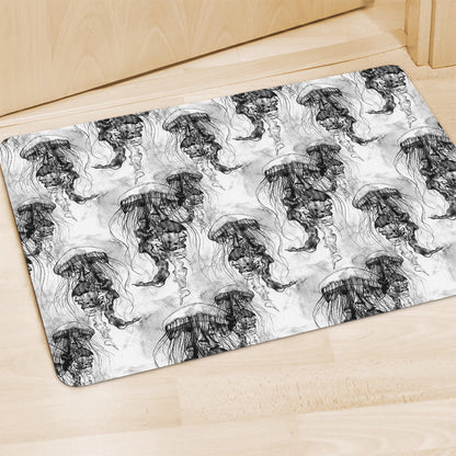 Black And White Jellyfish Pattern Print Polyester Doormat