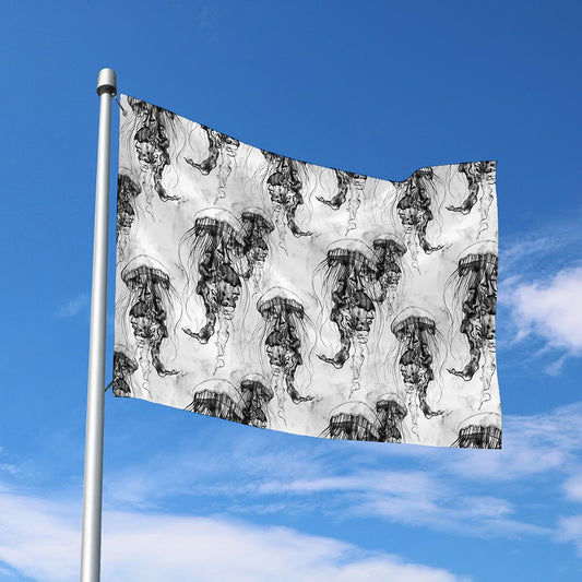 Black And White Jellyfish Pattern Print Polyester Flag