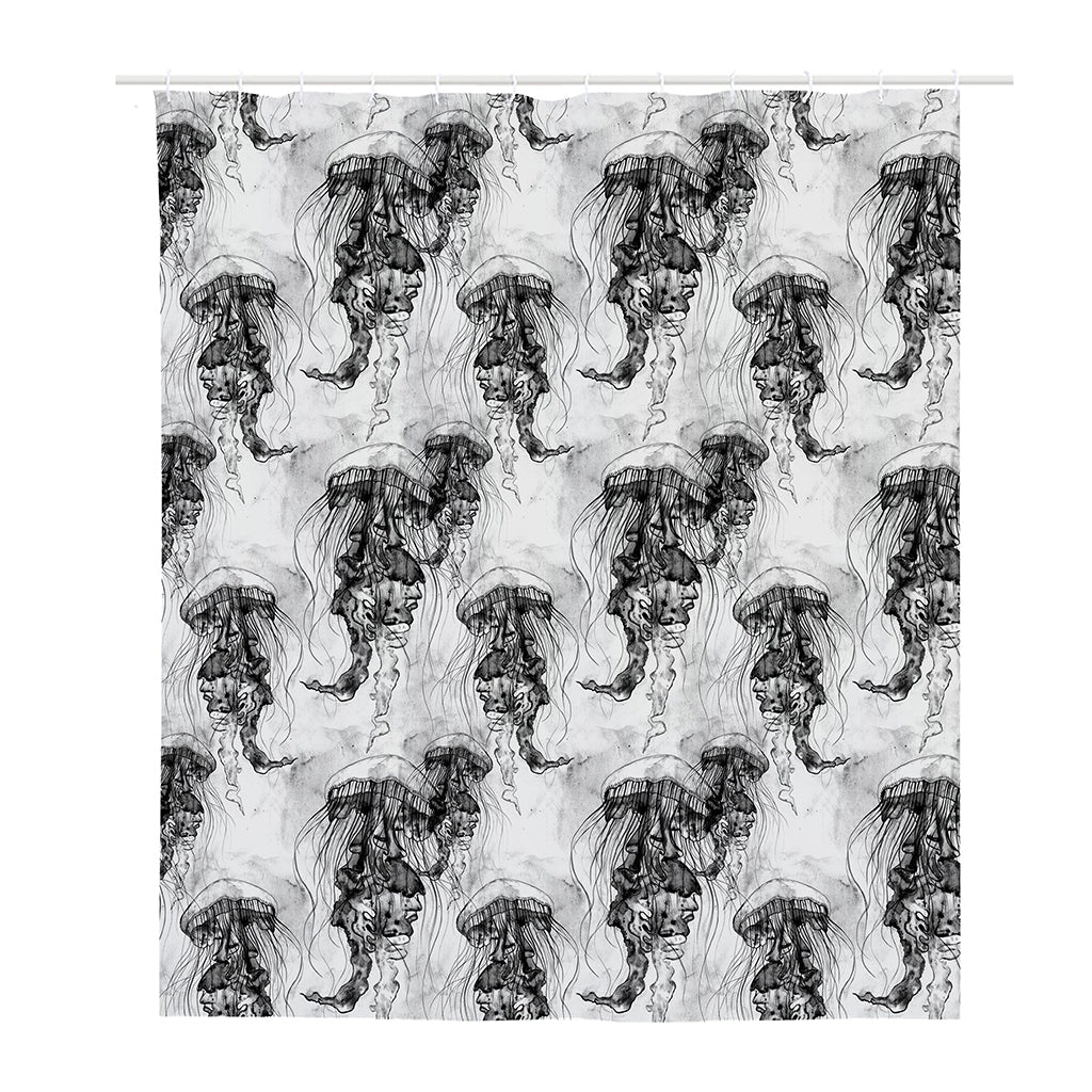 Black And White Jellyfish Pattern Print Polyester Shower Curtain