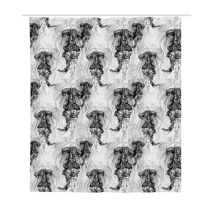 Black And White Jellyfish Pattern Print Polyester Shower Curtain