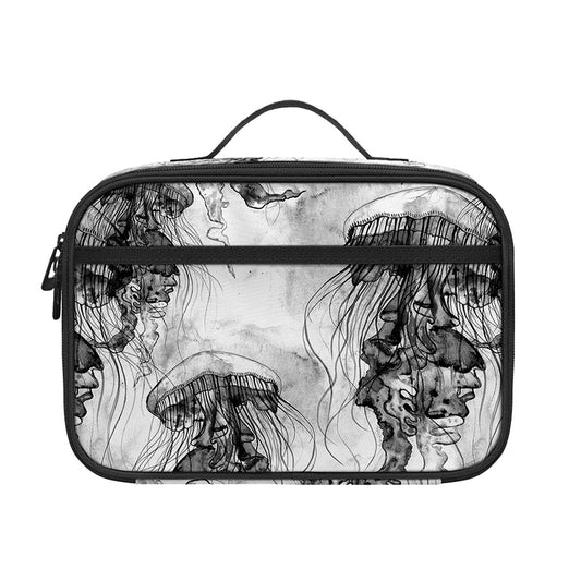 Black And White Jellyfish Pattern Print Portable Lunch Bag