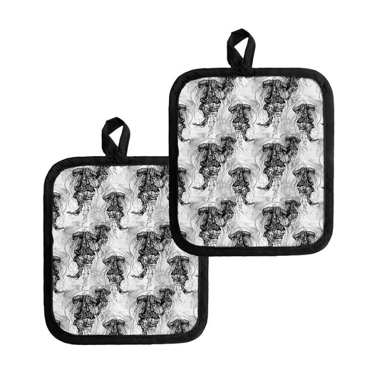 Black And White Jellyfish Pattern Print Pot Holders