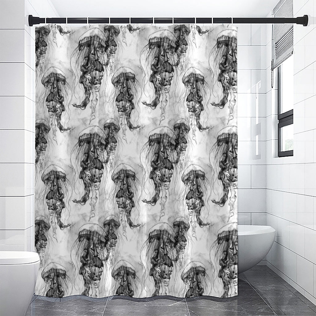 Black And White Jellyfish Pattern Print Premium Shower Curtain