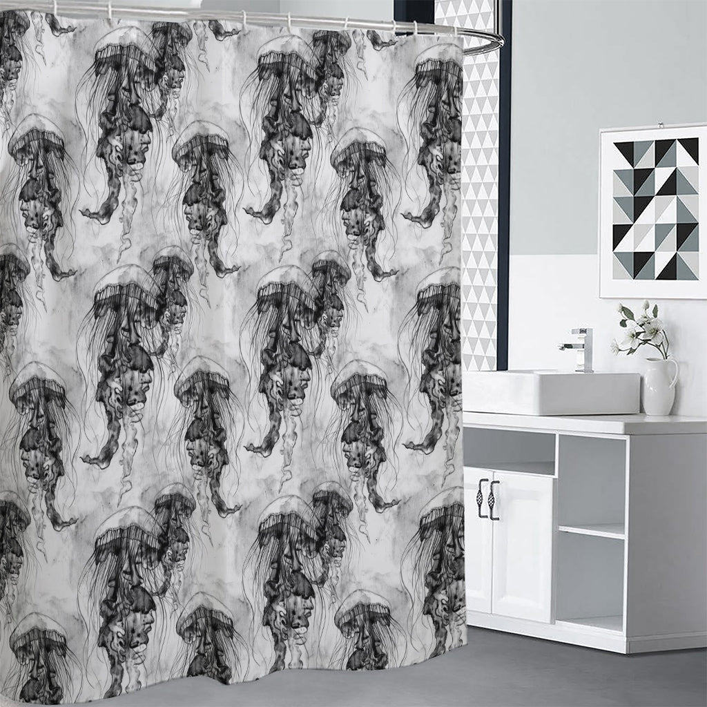 Black And White Jellyfish Pattern Print Premium Shower Curtain