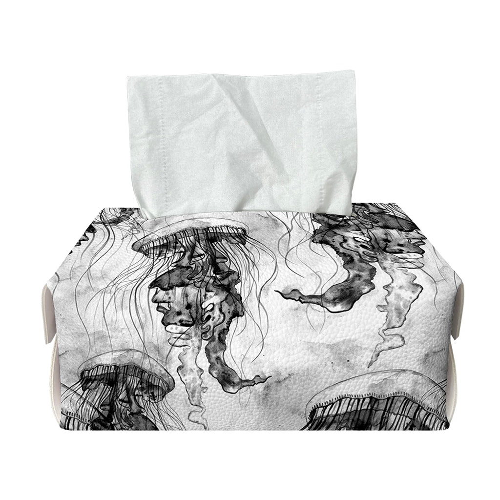 Black And White Jellyfish Pattern Print Rectangle Tissue Box Cover