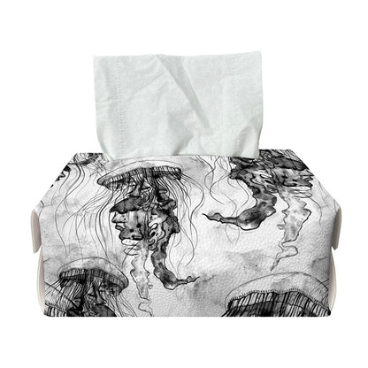 Black And White Jellyfish Pattern Print Rectangle Tissue Box Cover