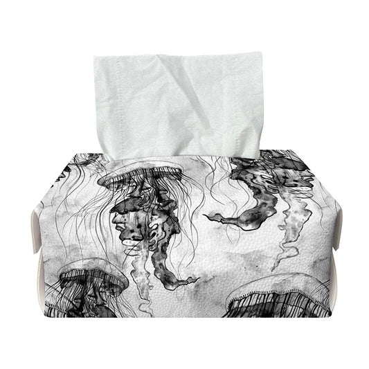 Black And White Jellyfish Pattern Print Rectangle Tissue Box Cover