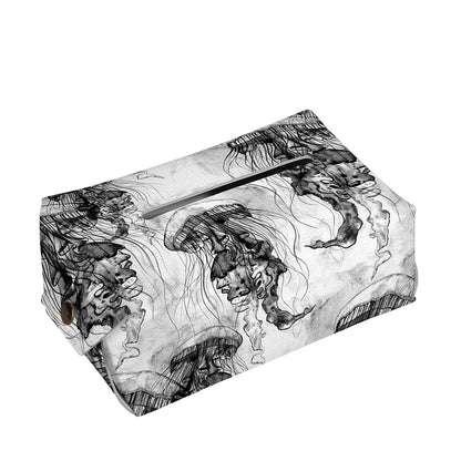 Black And White Jellyfish Pattern Print Rectangle Tissue Box Cover