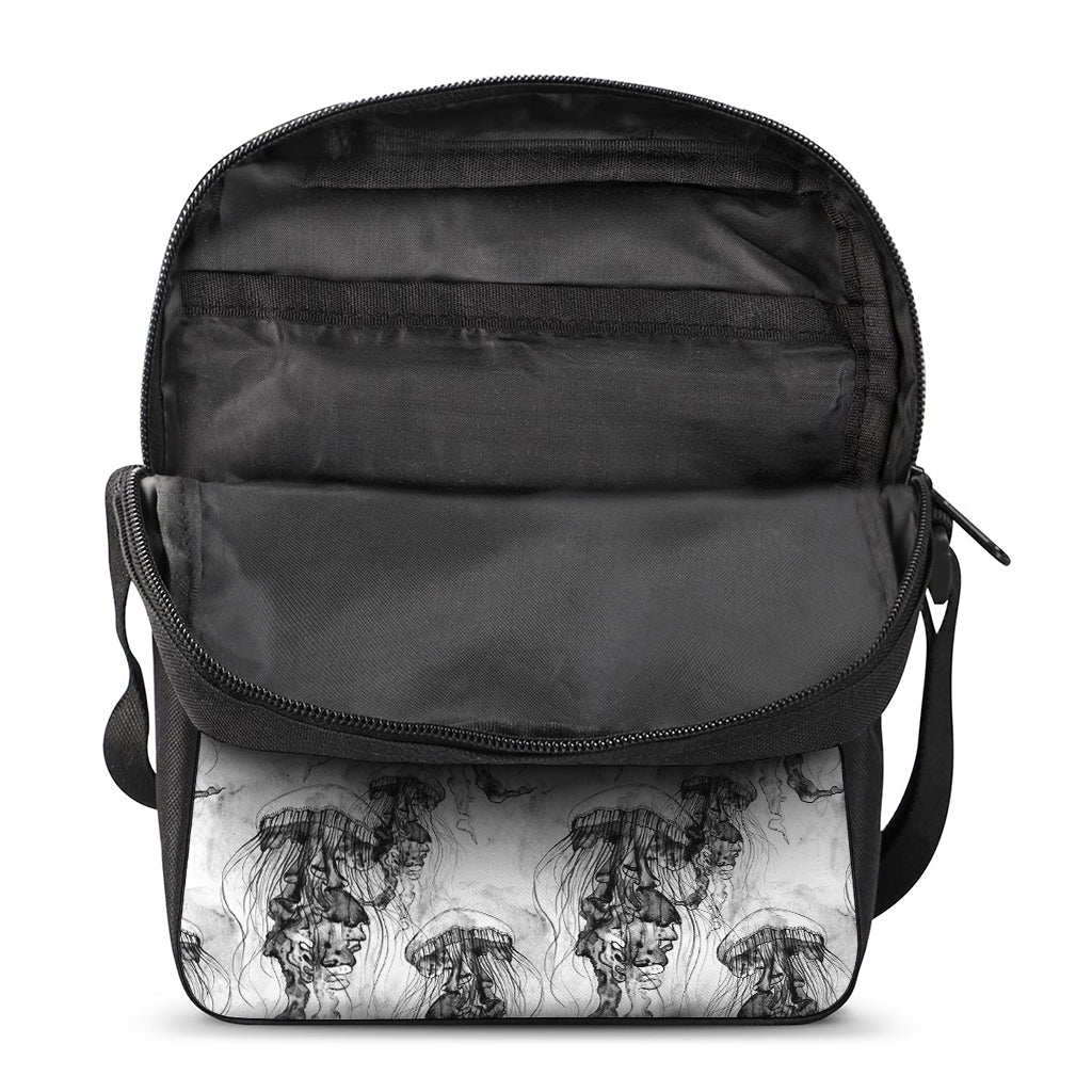Black And White Jellyfish Pattern Print Rectangular Crossbody Bag