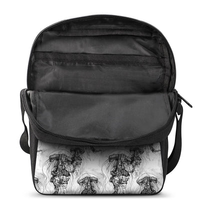 Black And White Jellyfish Pattern Print Rectangular Crossbody Bag