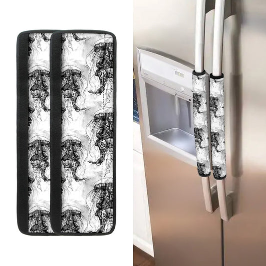 Black And White Jellyfish Pattern Print Refrigerator Handle Covers