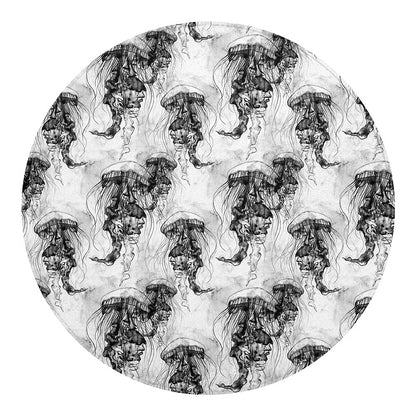Black And White Jellyfish Pattern Print Round Blanket