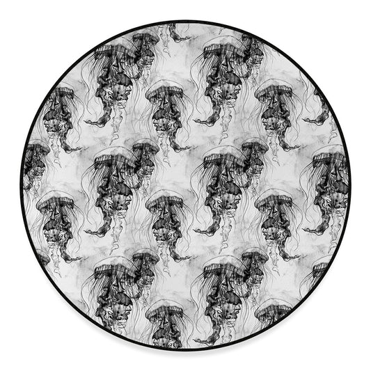 Black And White Jellyfish Pattern Print Round Floor Mat