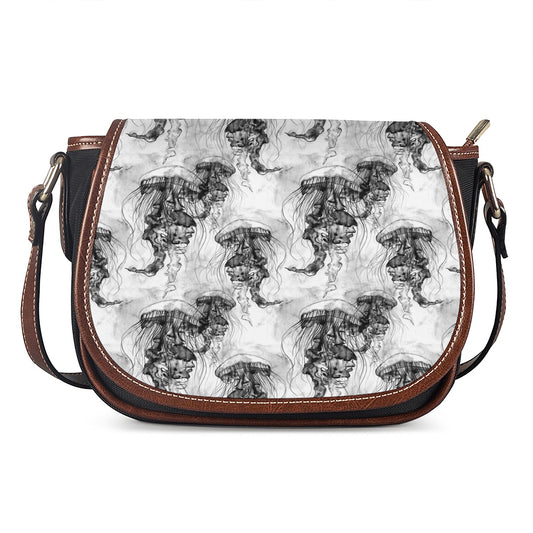 Black And White Jellyfish Pattern Print Saddle Bag