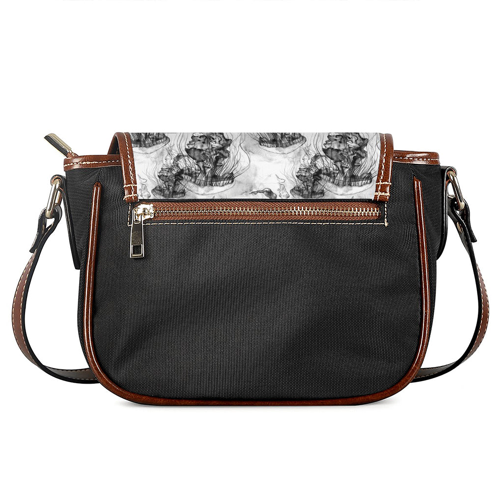 Black And White Jellyfish Pattern Print Saddle Bag