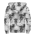 Black And White Jellyfish Pattern Print Sherpa Lined Zip Up Hoodie