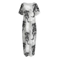 Black And White Jellyfish Pattern Print Short Sleeve Long Nightdress
