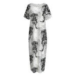 Black And White Jellyfish Pattern Print Short Sleeve Long Nightdress