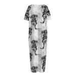 Black And White Jellyfish Pattern Print Short Sleeve Long Nightdress