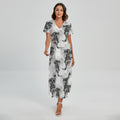 Black And White Jellyfish Pattern Print Short Sleeve Maxi Dress