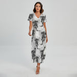 Black And White Jellyfish Pattern Print Short Sleeve Maxi Dress